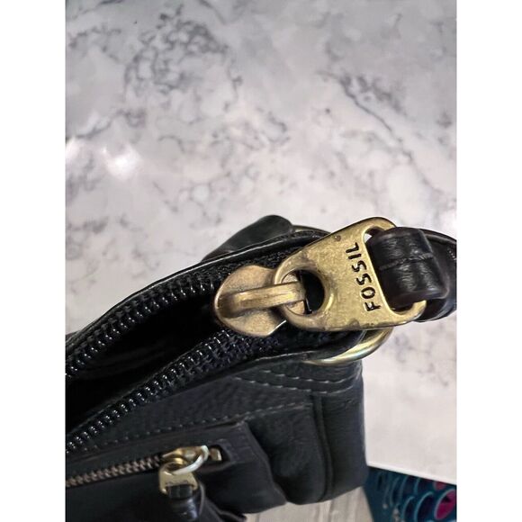 FOSSIL Karli‎ Black Pebbled Leather Hobo Shoulder Bag Vintage Rare 90’s - Picture 11 of 11